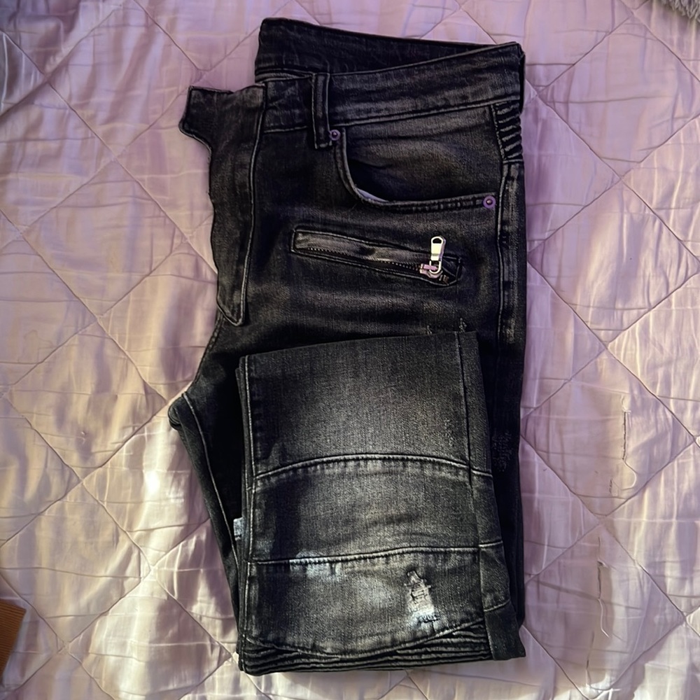 Black, distressed, Balmain jeans